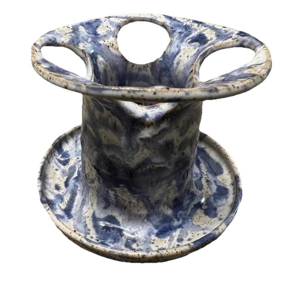 Lukacs Ceramic Toothbrush Holder Blue & White Abstract Hand Painted 2025 NY